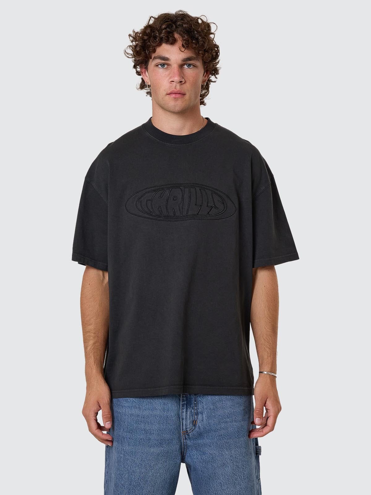 Shadowless Embro Oversize Box Fit Tee - Pirate Black XS