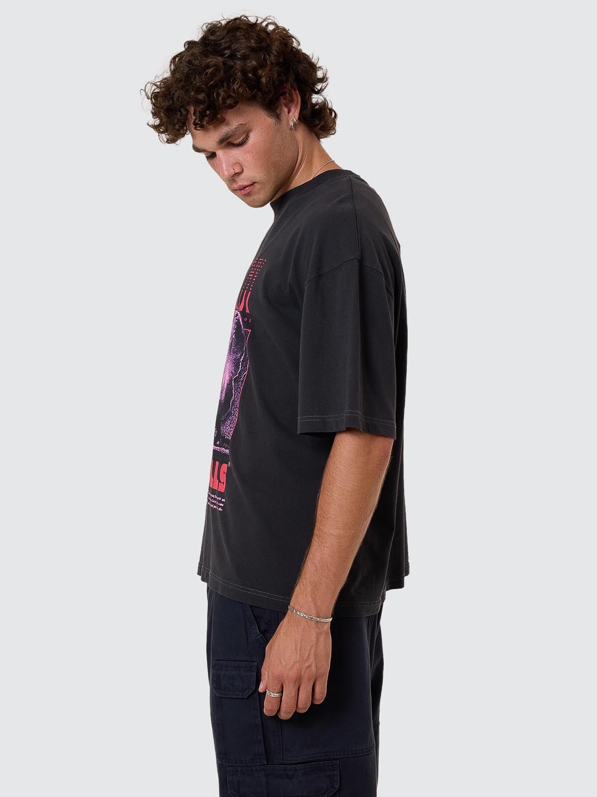 Constant Chaos Box Fit Oversize Cropped Tee - Blue Graphite XS
