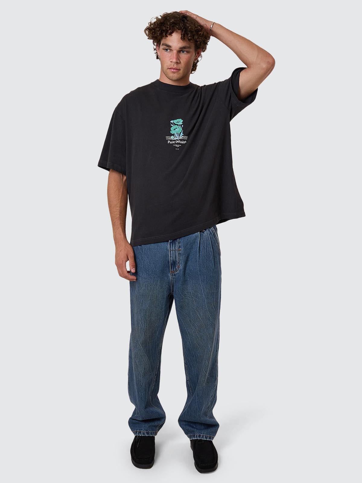 Pure Delusion Box Fit Oversize Cropped Tee - Faded Black XS