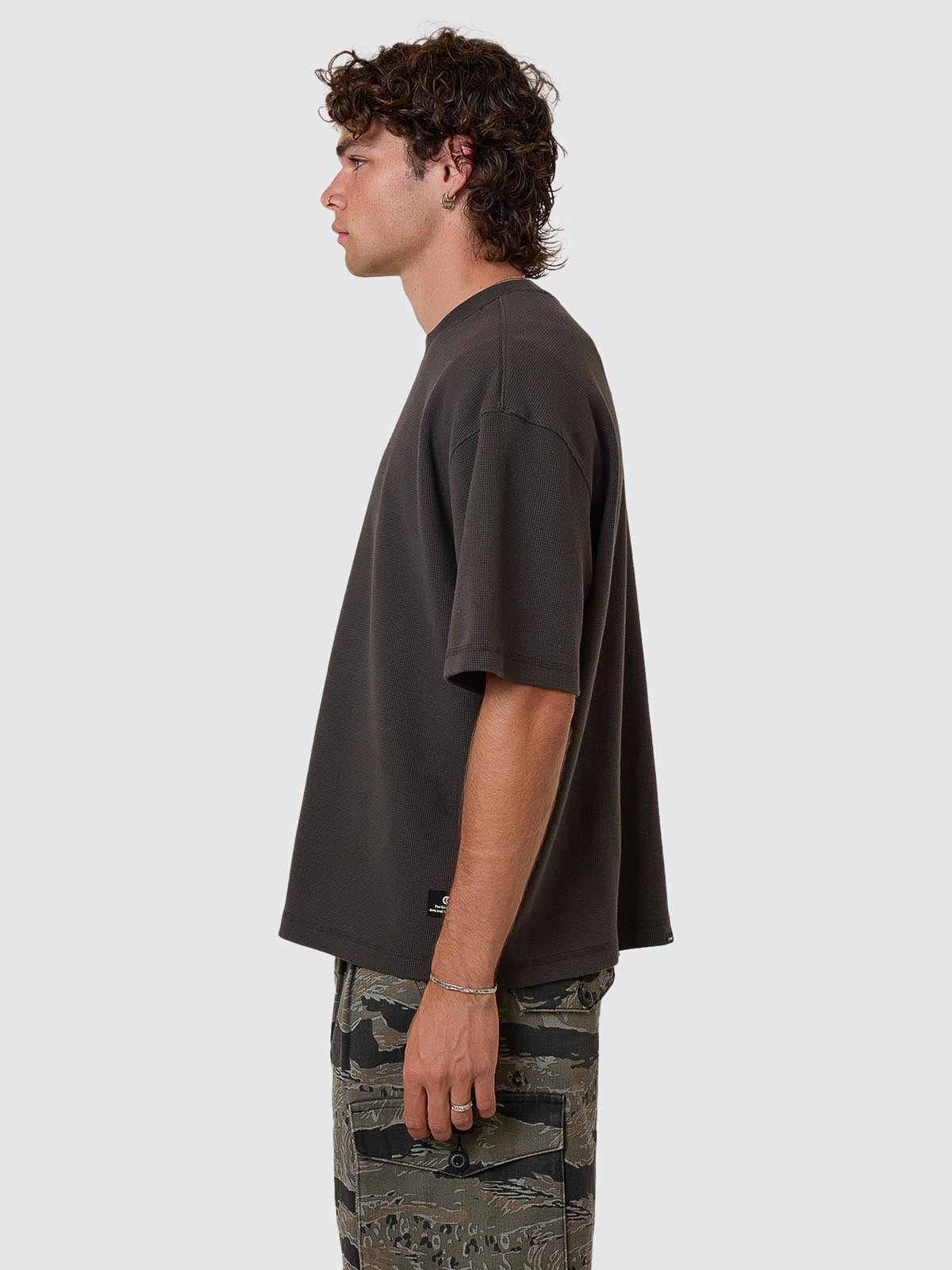 Arts & Industrial Box Fit Cropped Waffle Tee - Dark Charcoal