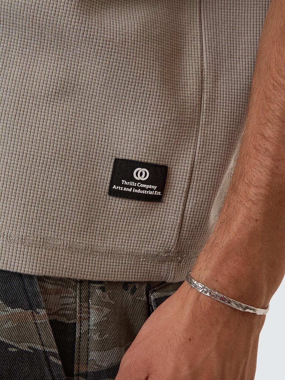 Arts & Industrial Box Crop Waffle Tee - Light Grey