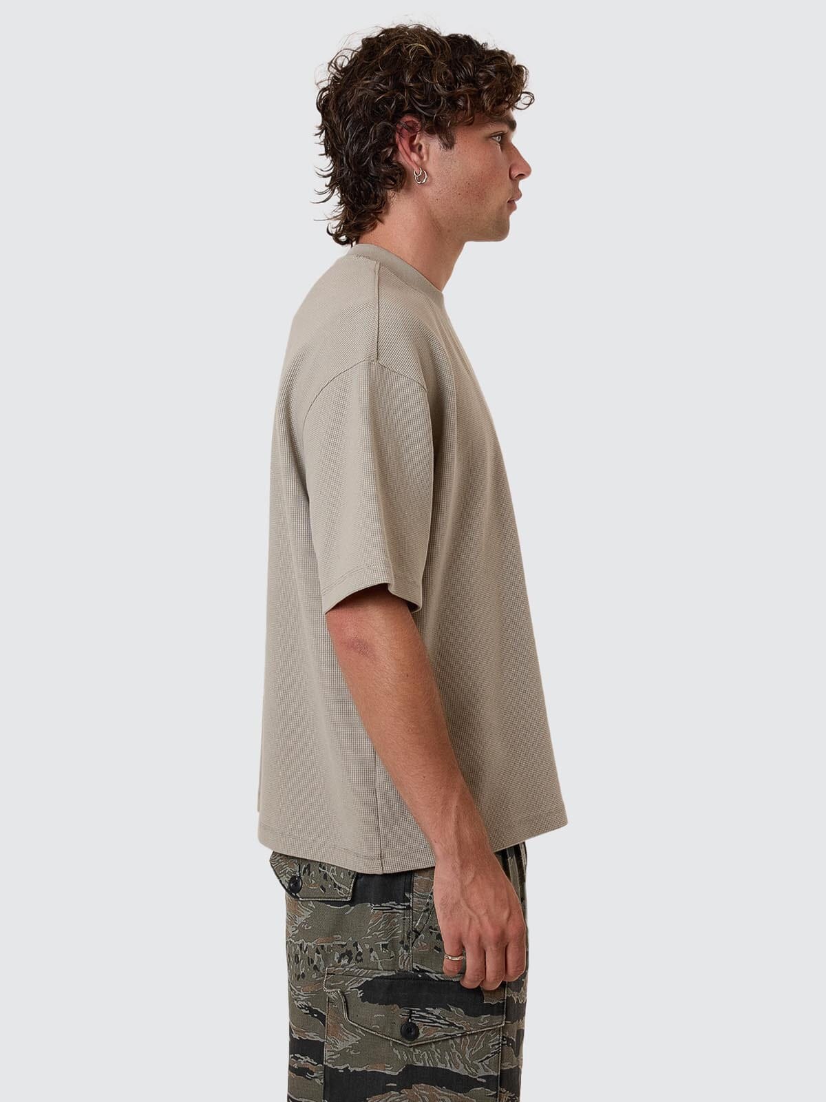 Arts & Industrial Box Fit Oversize Cropped Waffle Tee - Dark Charcoal XS