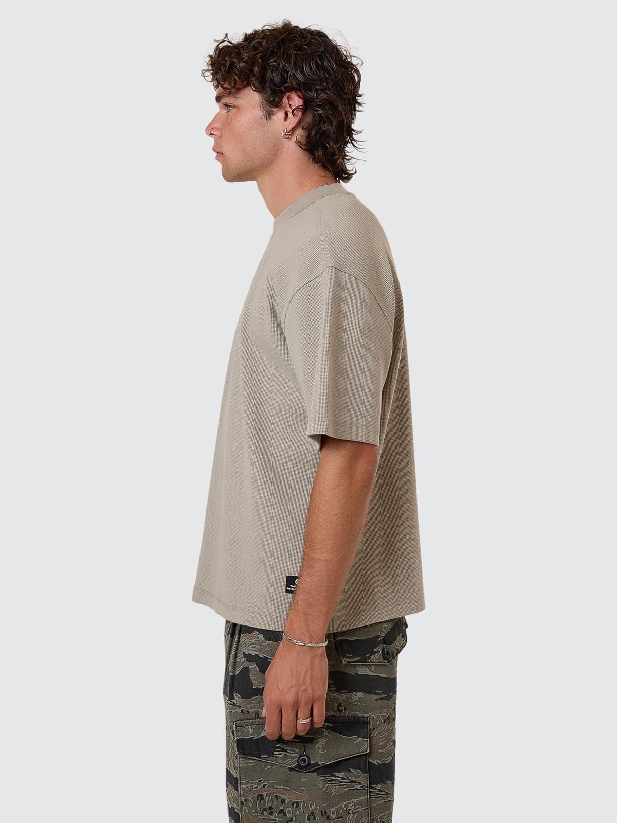 Arts & Industrial Box Fit Oversize Cropped Waffle Tee - Dark Charcoal XS
