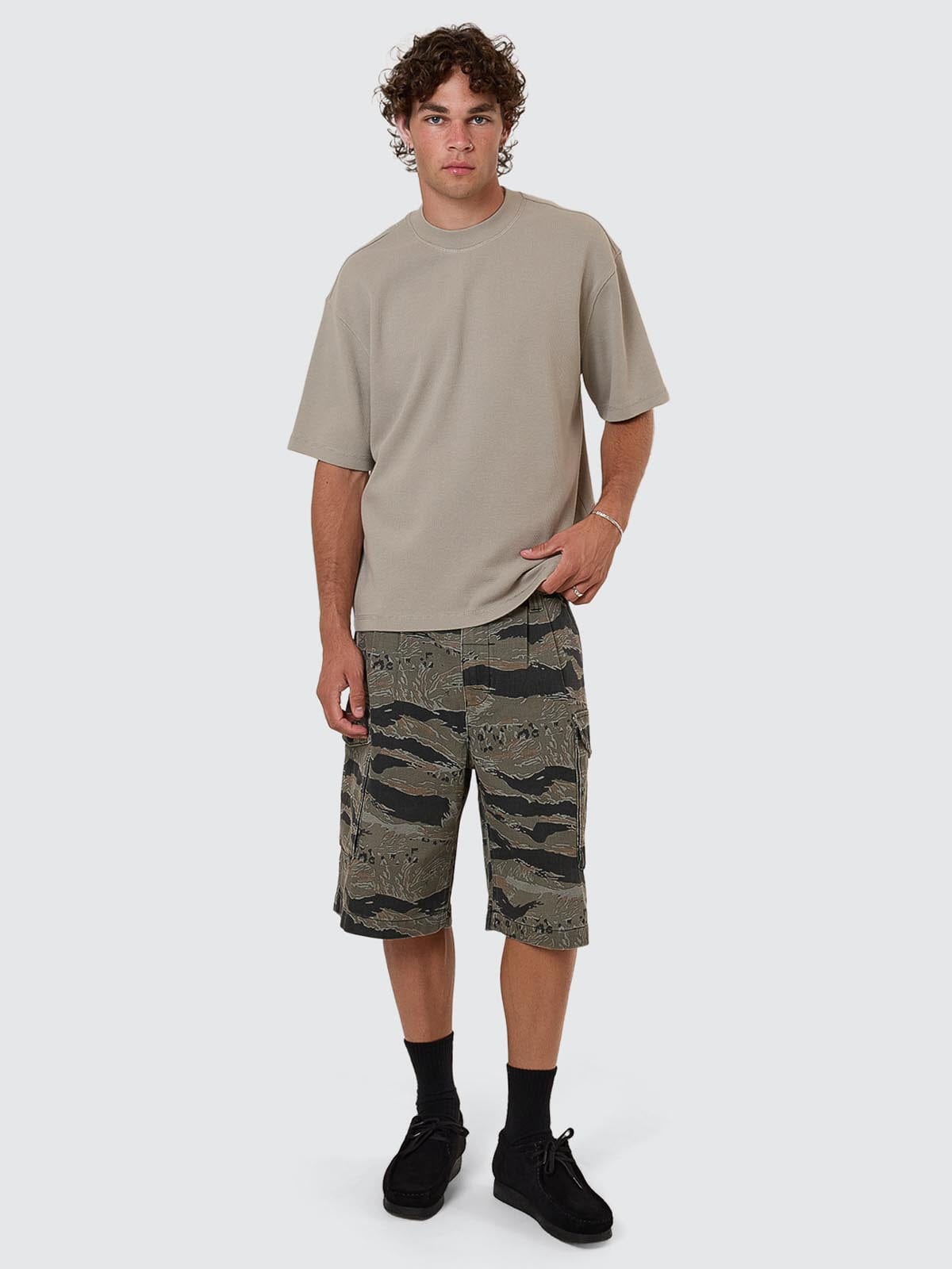 Arts & Industrial Box Fit Oversize Cropped Waffle Tee - Dark Charcoal XS