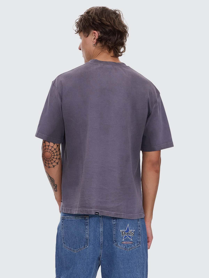 Arts & Industrial Sprayed Box Fit Oversize Cropped Tee - Ebony XS