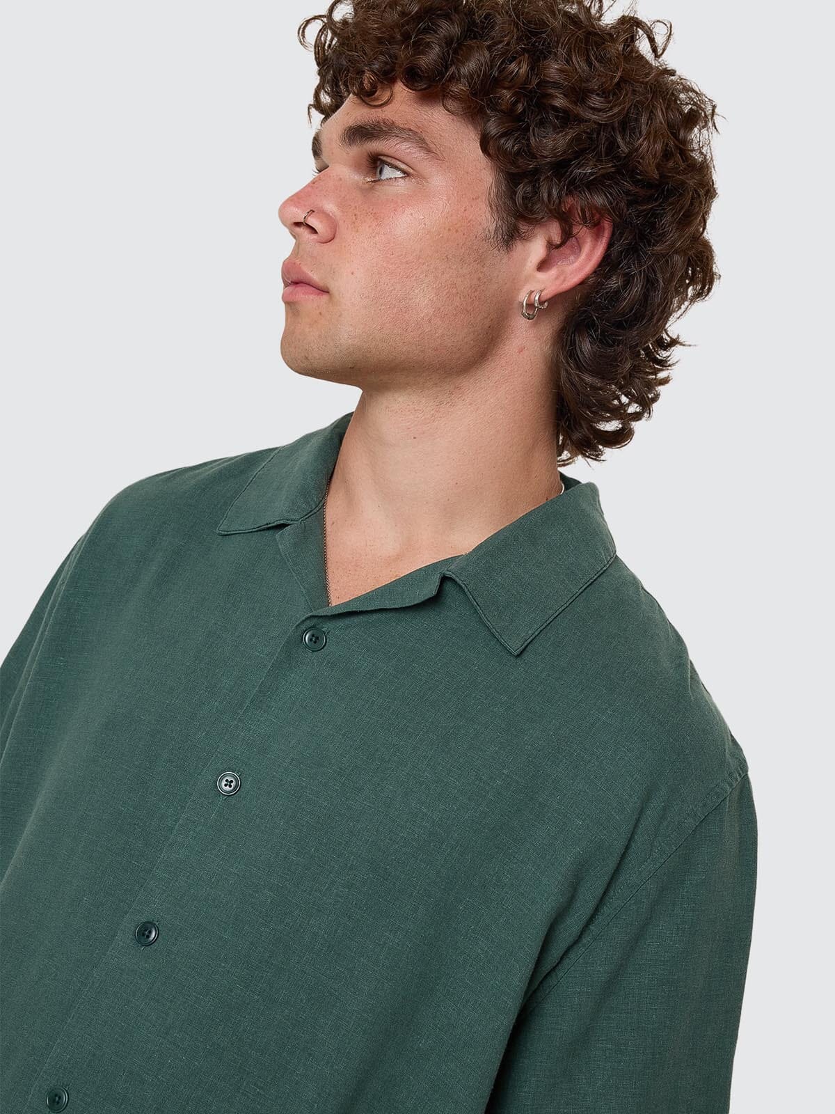 Hemp Minimal Thrills Contrast Stitch Bowling Shirt - Sea Pine XS