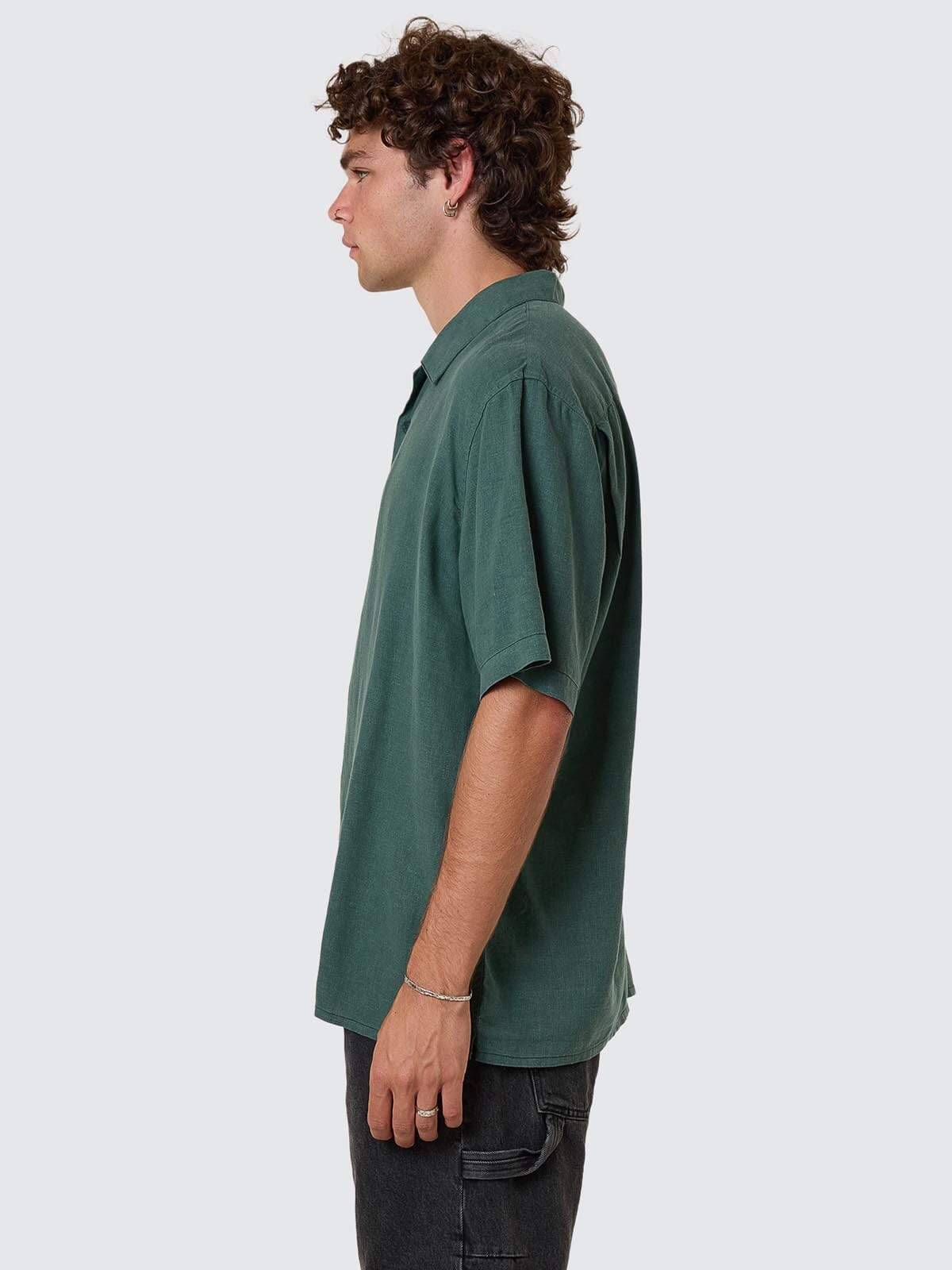 Hemp Minimal Thrills Contrast Stitch Bowling Shirt - Sea Pine XS