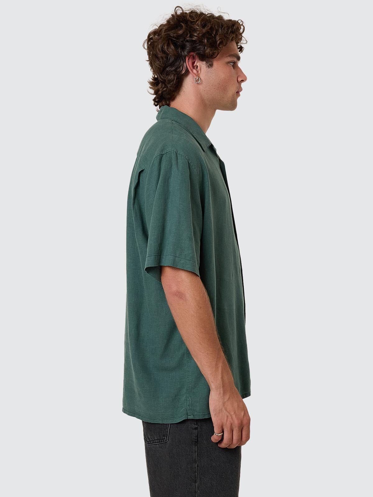 Hemp Minimal Thrills Contrast Stitch Bowling Shirt - Sea Pine XS