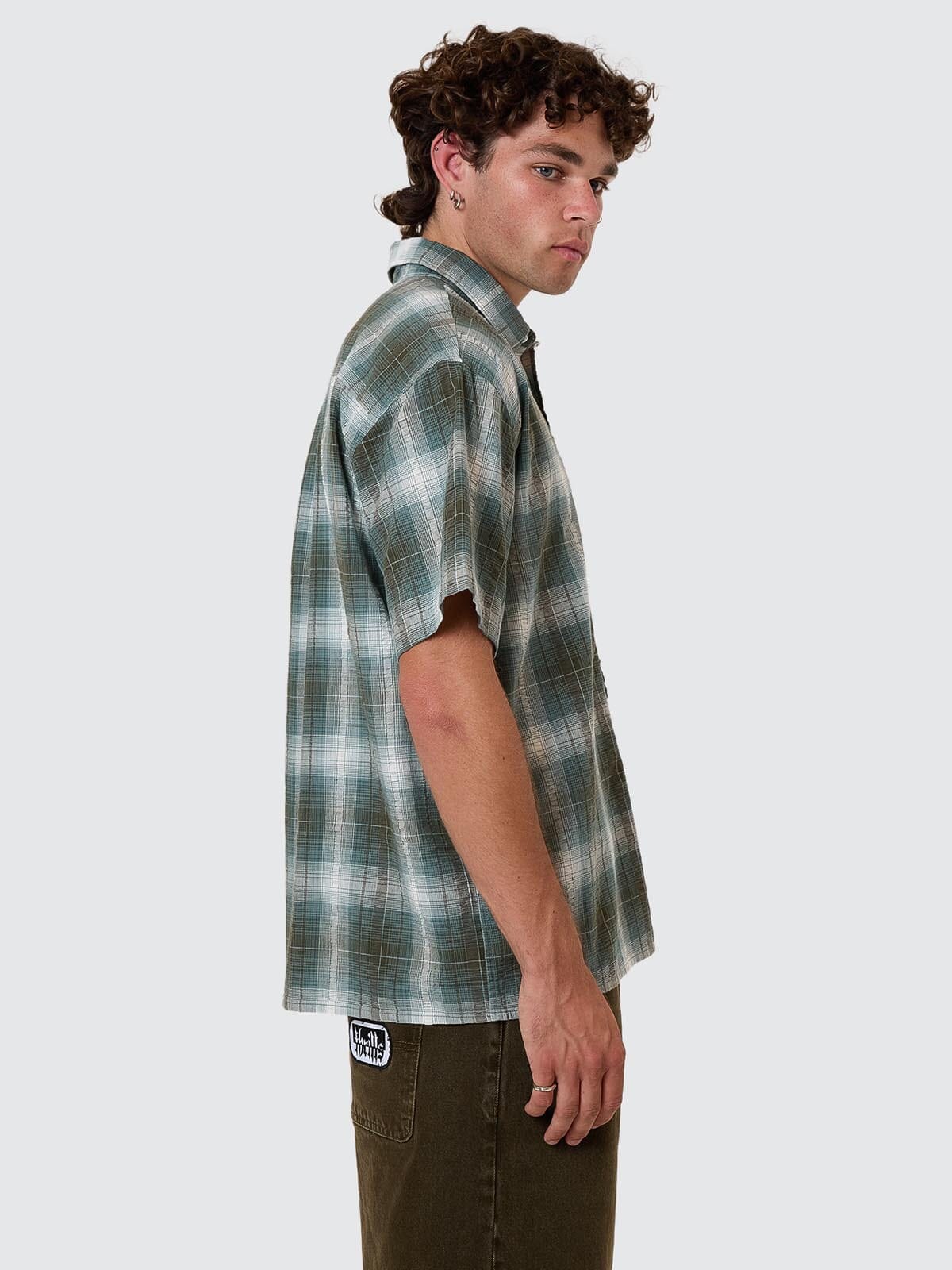 Cheap Thrills Check Short Sleeve Cropped Shirt - Tarmac XS