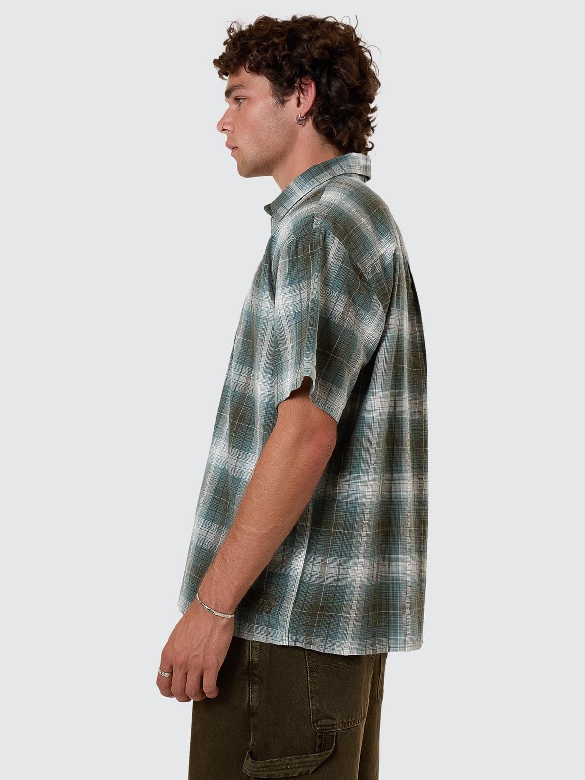 Cheap Thrills Check Short Sleeve Cropped Shirt - Tarmac XS