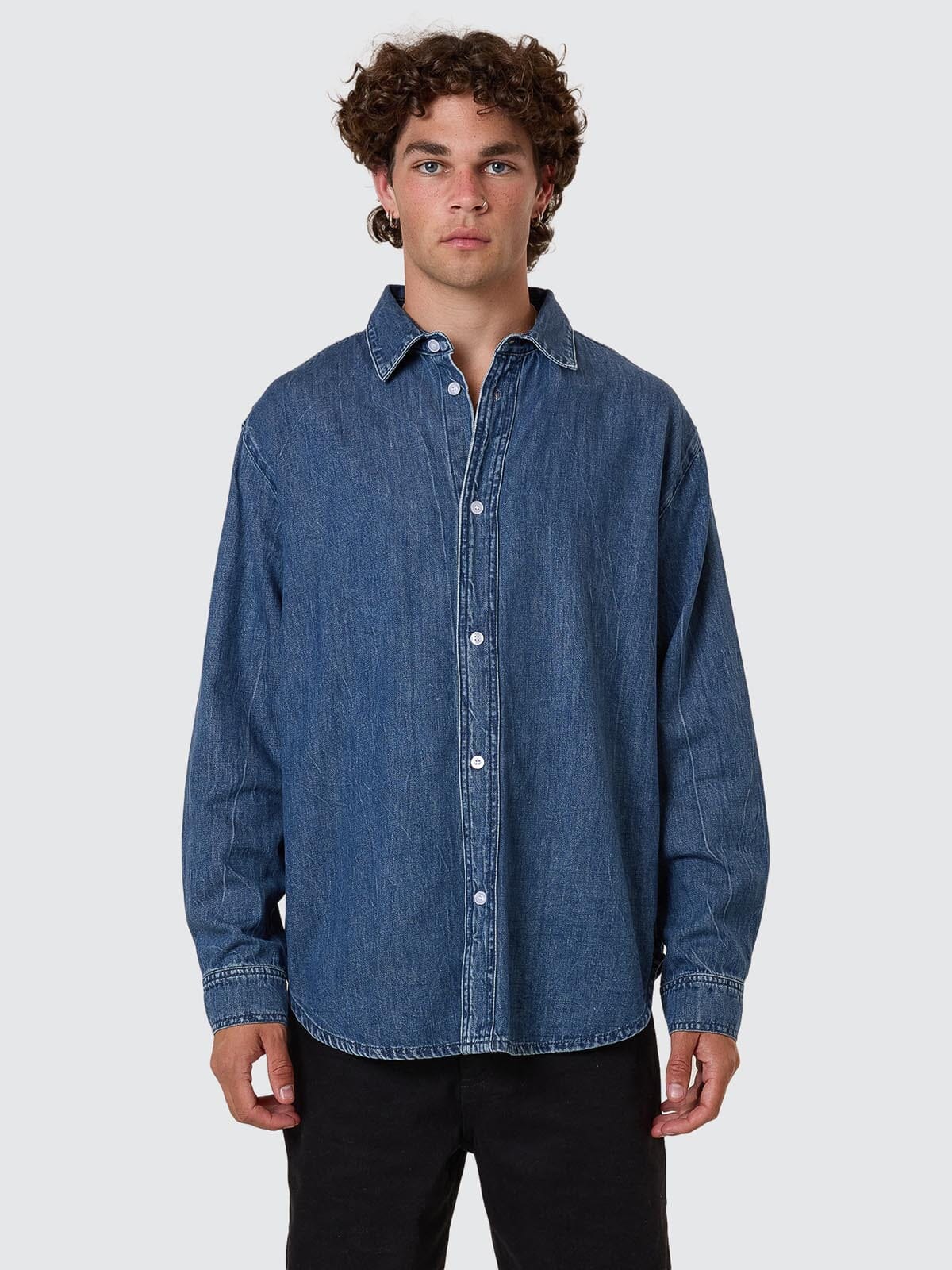 Canyon Oversize Long Sleeve Denim Shirt - Vanish Mid Blue XS