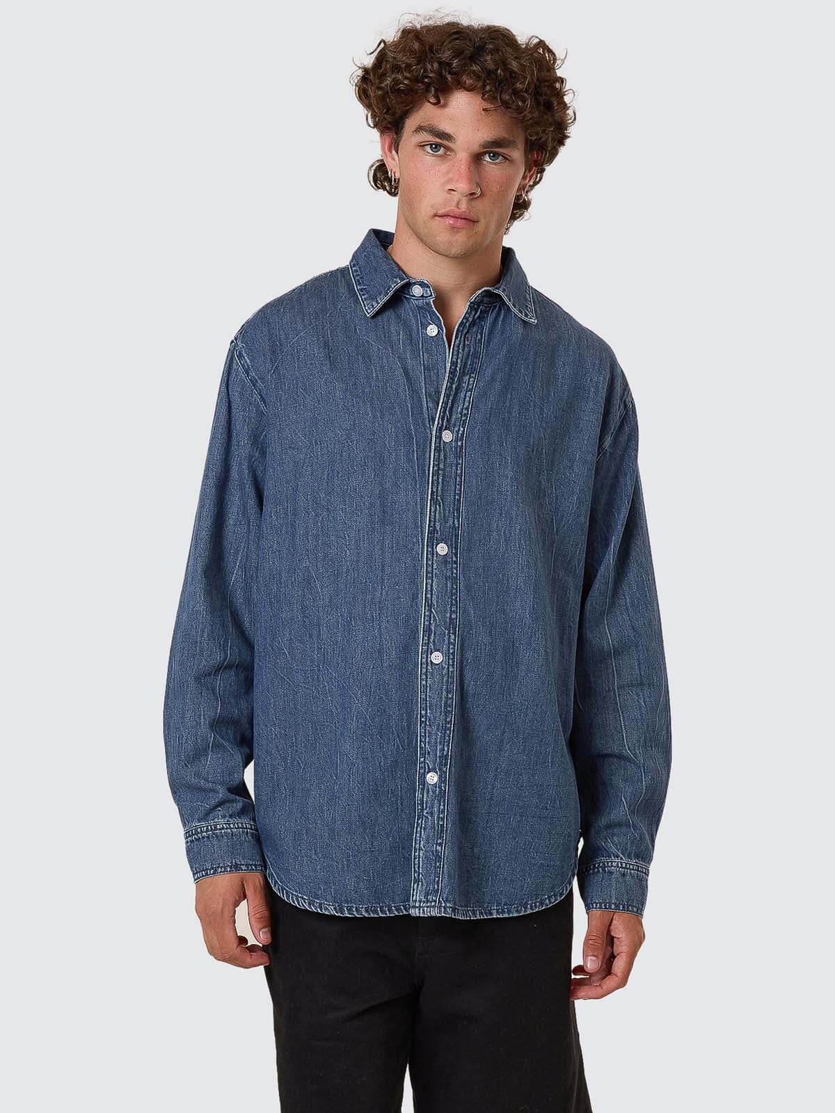 Canyon Oversize Long Sleeve Denim Shirt - Vanish Mid Blue XS