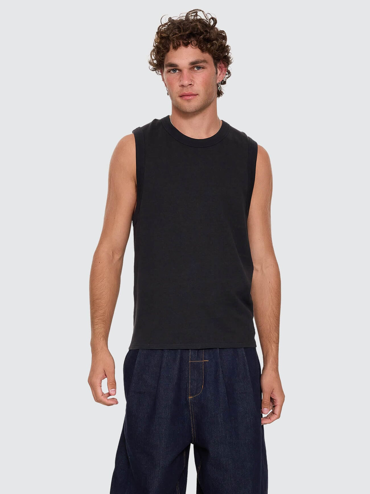 Hemp Thrills Embro Wide Rib Singlet - Black XS