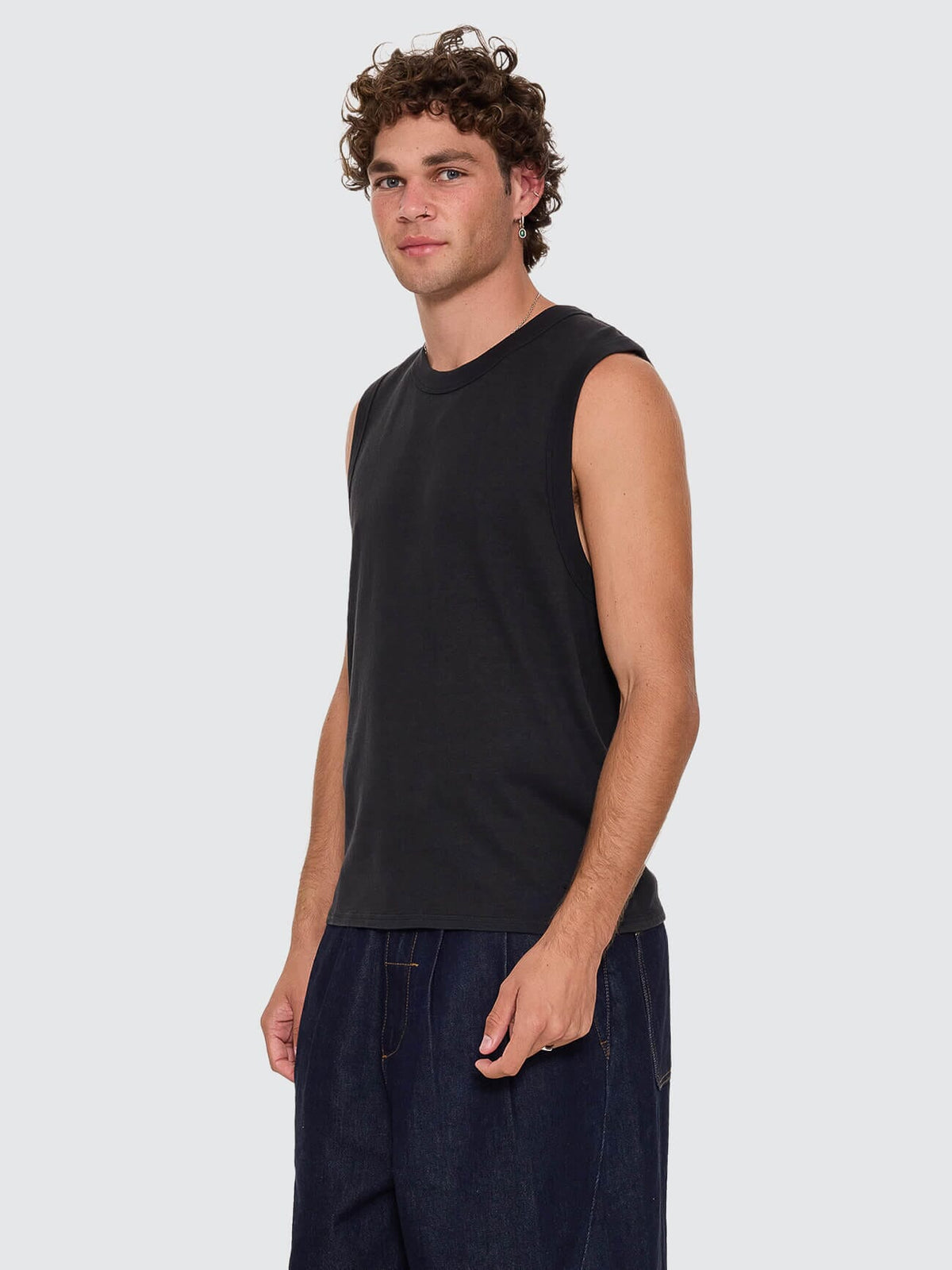 Hemp Thrills Embro Wide Rib Singlet - Black XS