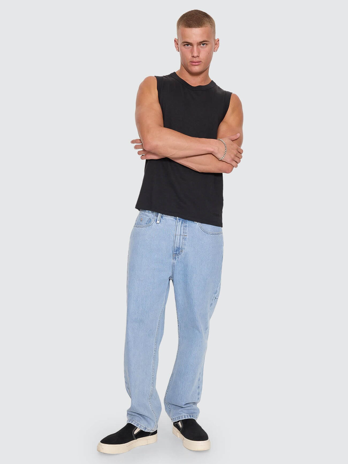 Hemp Thrills Embro Wide Rib Singlet - Black XS