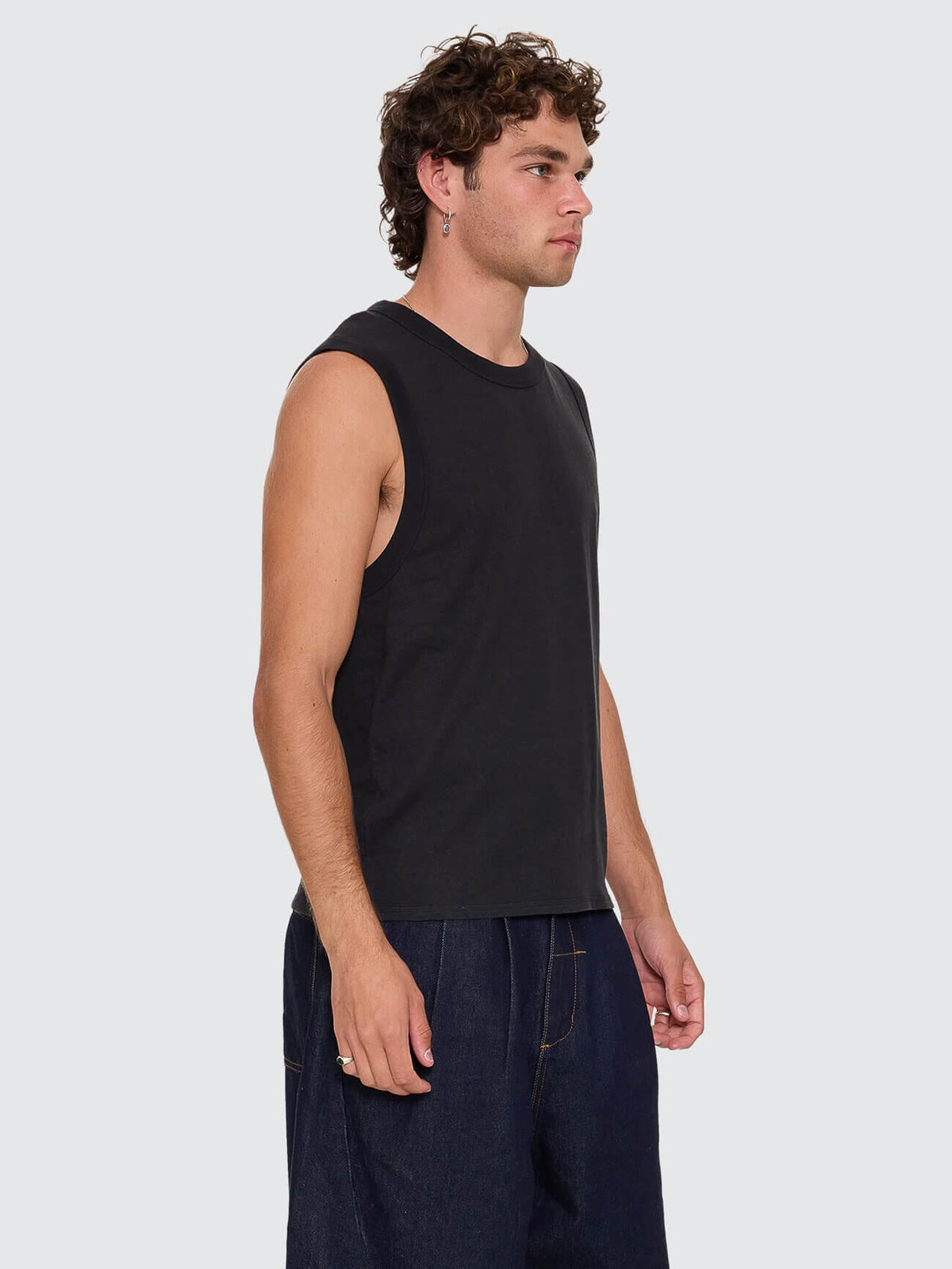 Hemp Thrills Embro Wide Rib Singlet - Black XS