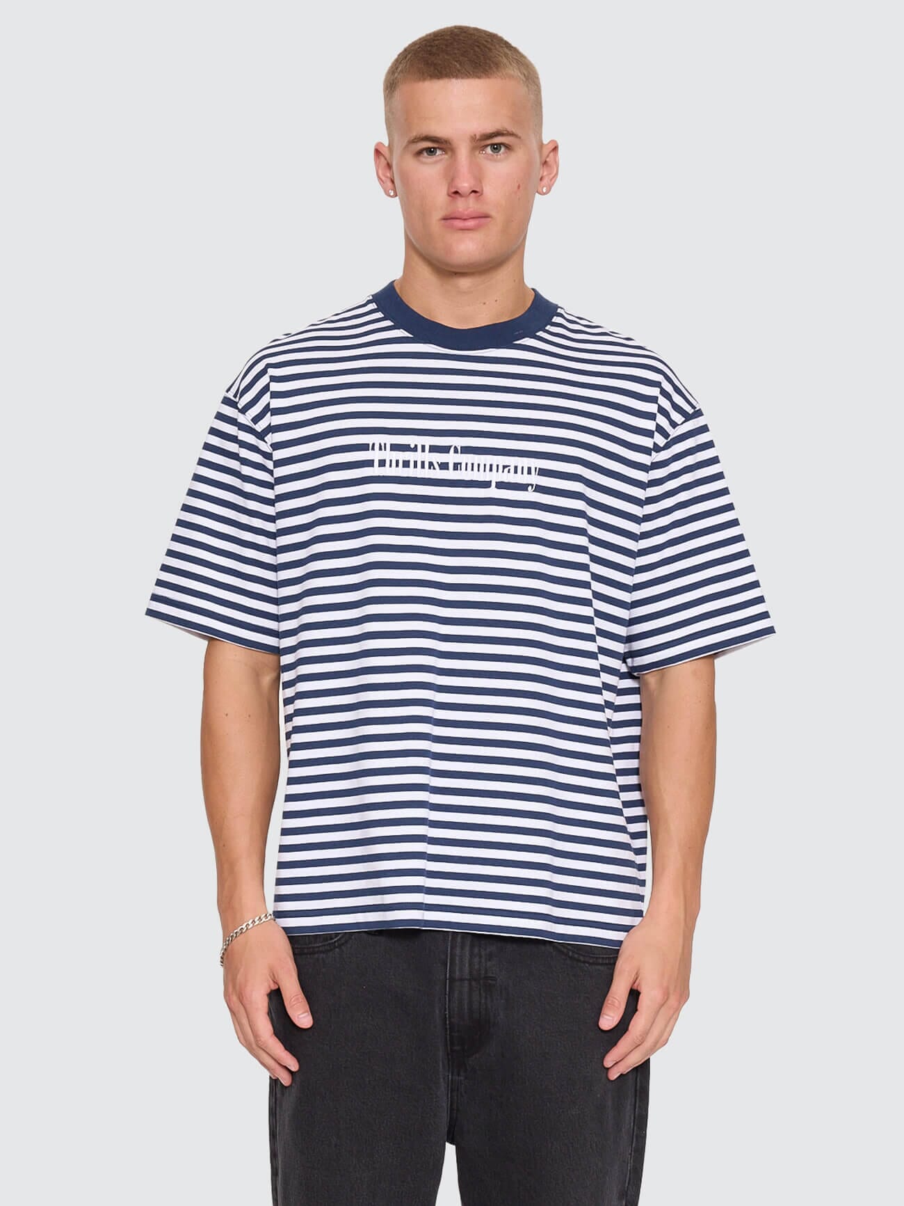 Primitive Stripe Oversize Box Crop Tee - Heritage Navy Stripe XS