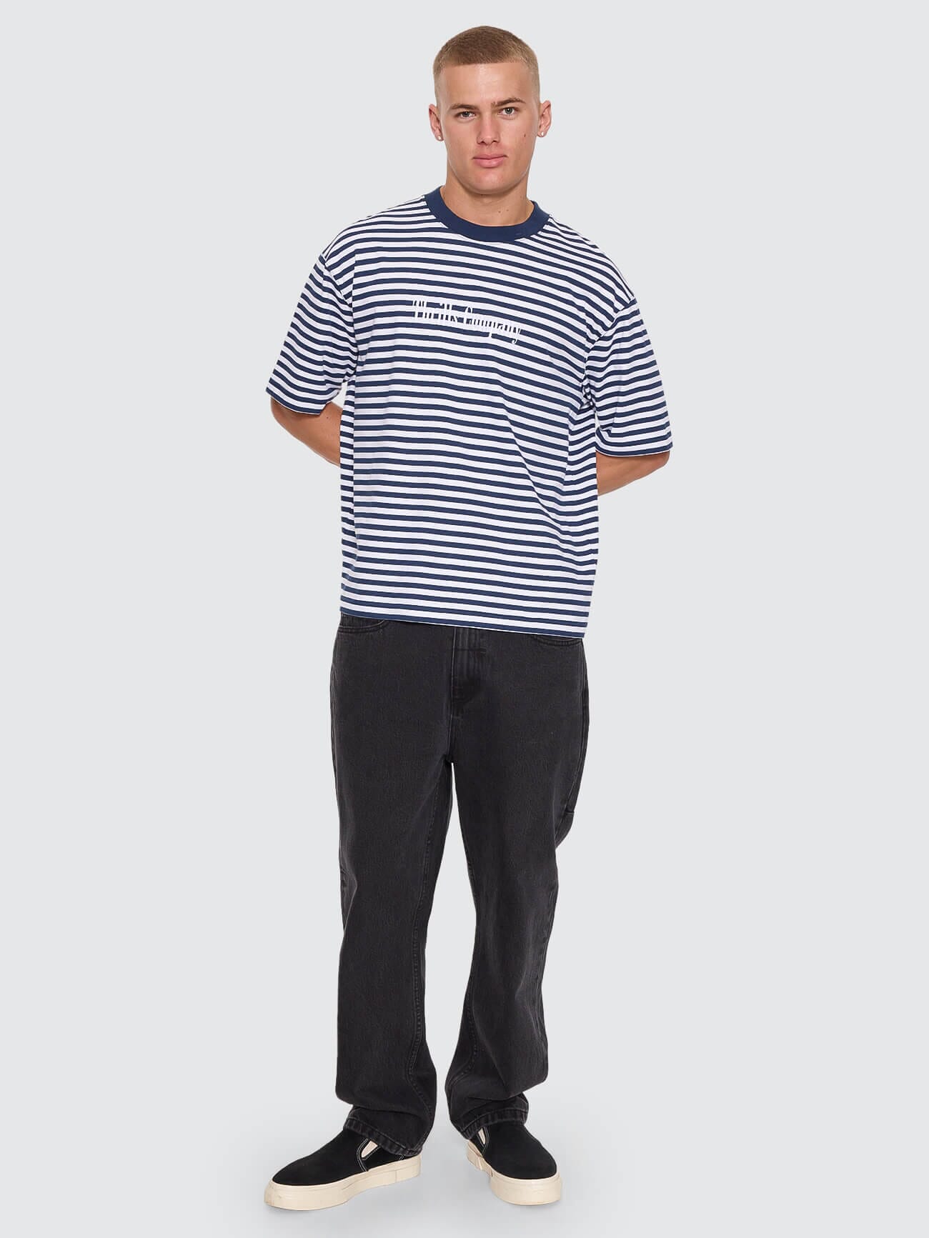 Primitive Stripe Oversize Box Crop Tee - Heritage Navy Stripe XS