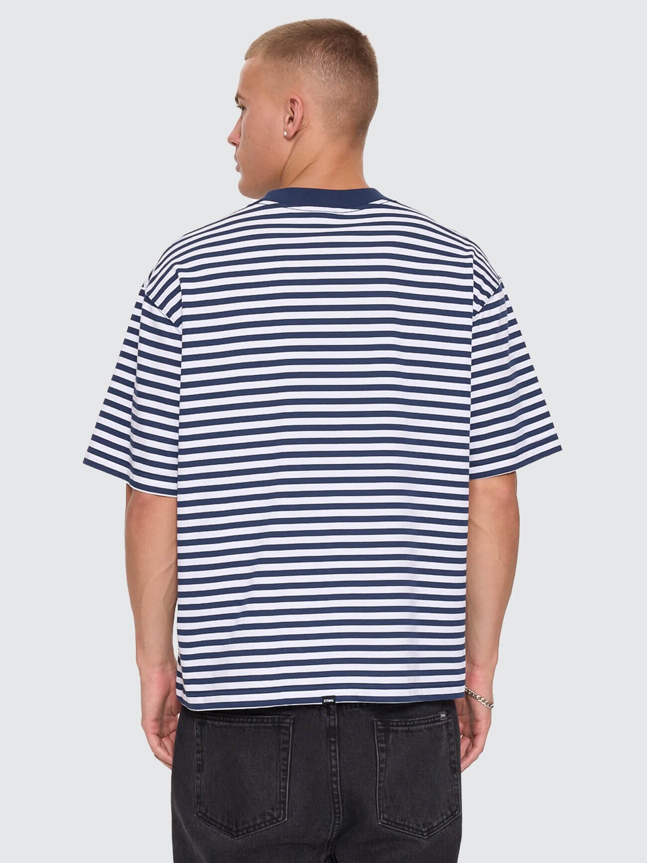 Primitive Stripe Oversize Box Crop Tee - Heritage Navy Stripe XS