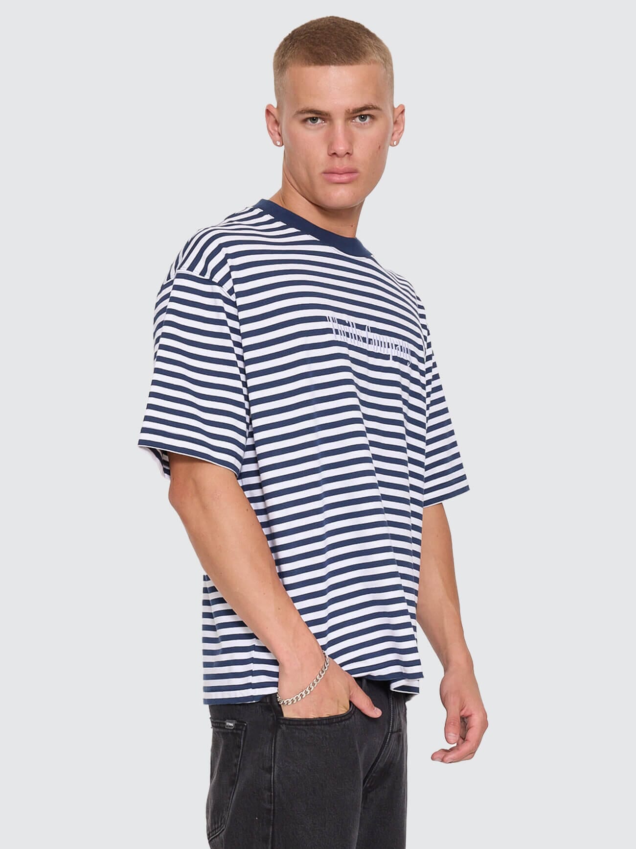 Primitive Stripe Oversize Box Crop Tee - Heritage Navy Stripe XS