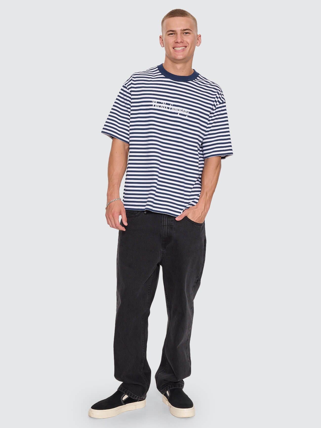 Primitive Stripe Oversize Box Crop Tee - Heritage Navy Stripe XS