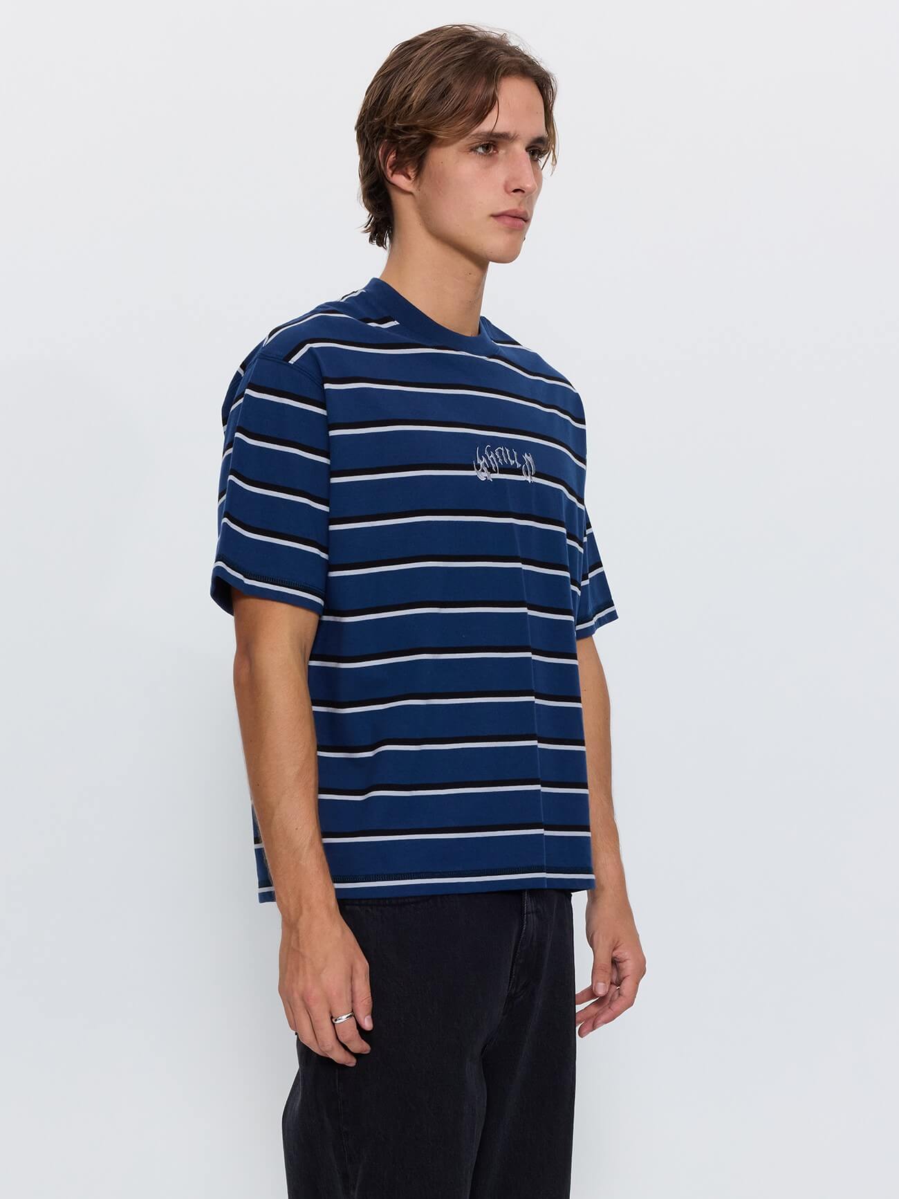 Stagger Big Stripe Oversize Box Crop Tee - Black XS