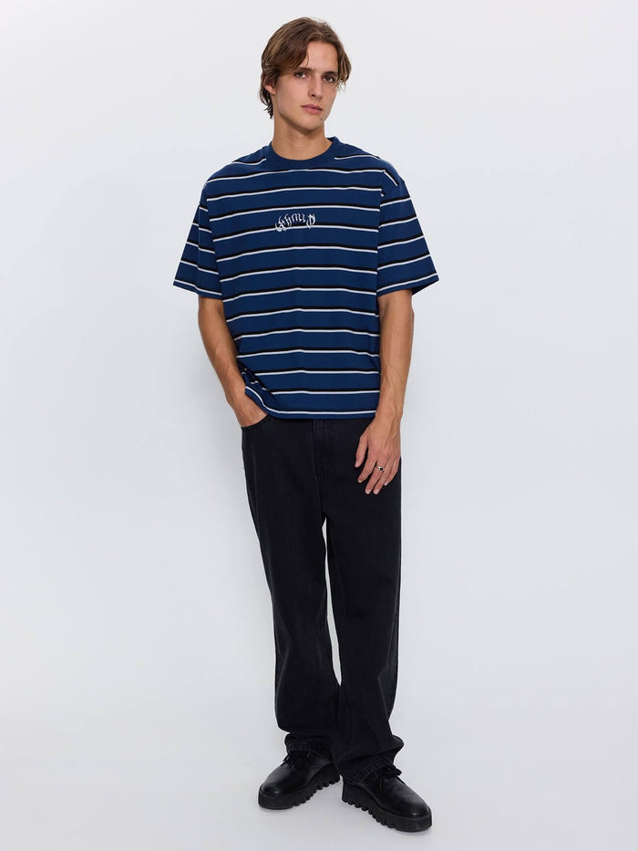Stagger Big Stripe Oversize Box Crop Tee - Black XS