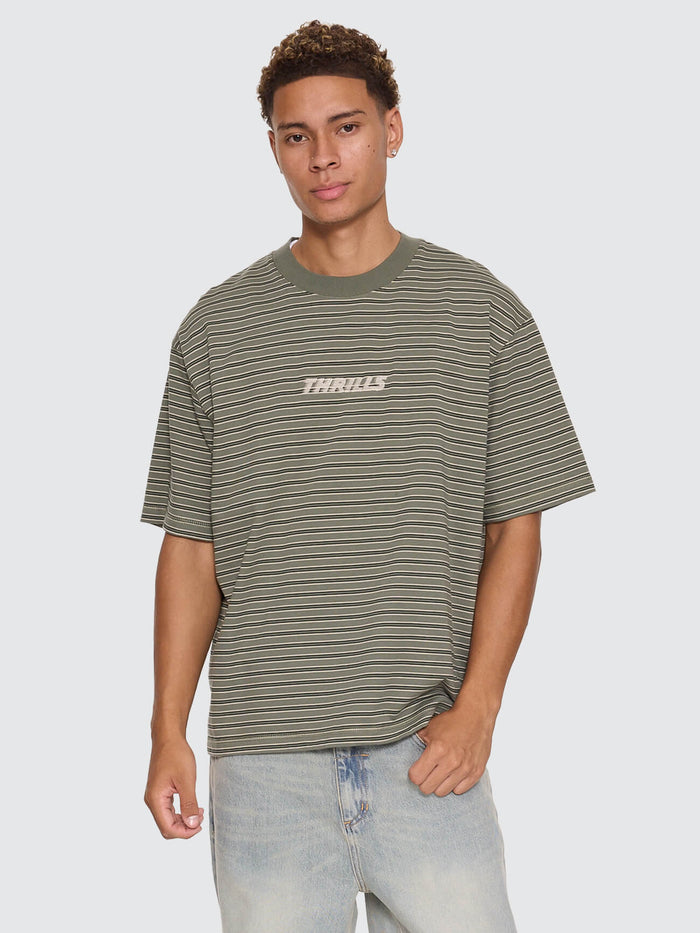 Built To Last Stripe Oversize Box Crop Tee - Beetle XS
