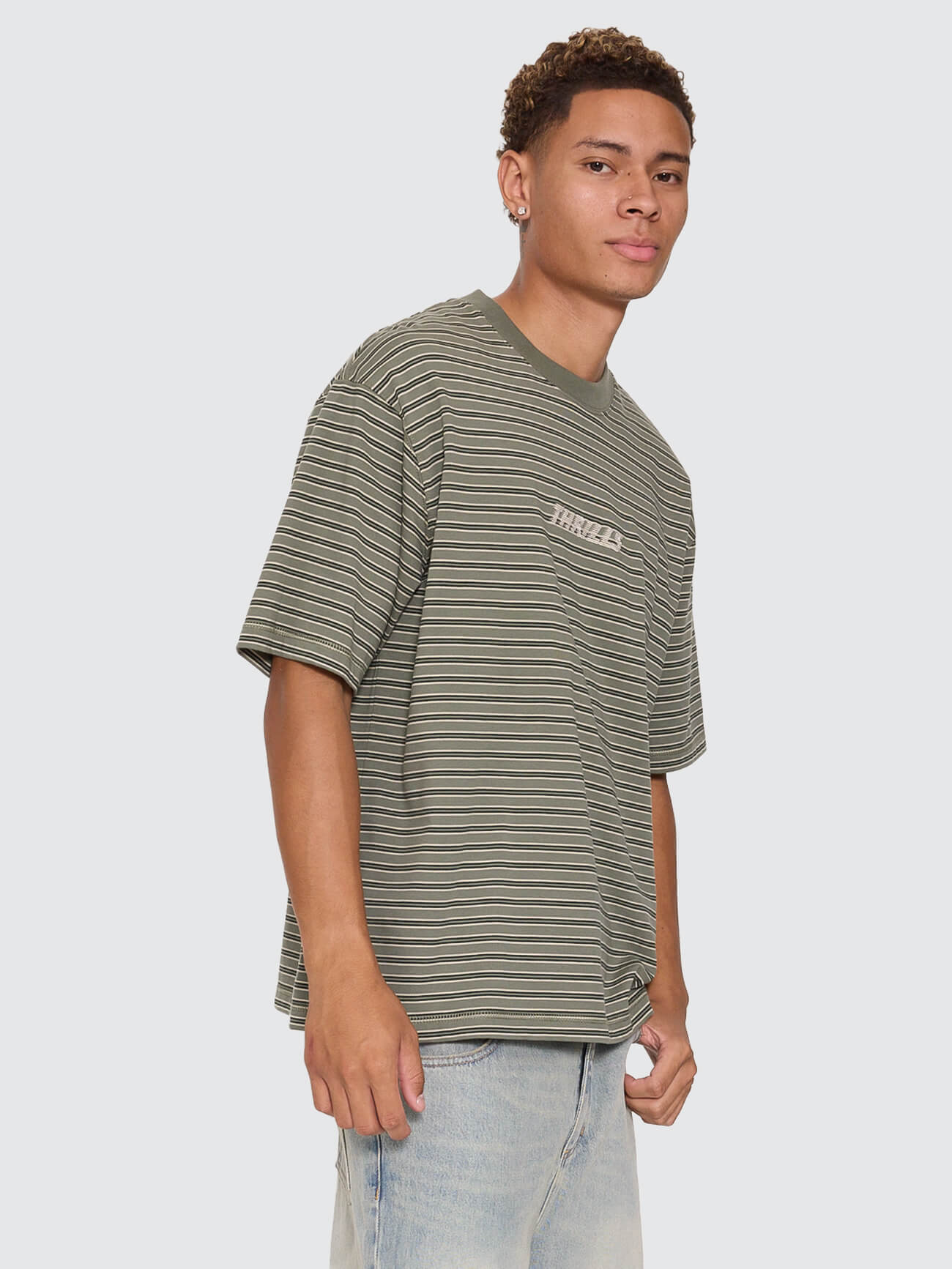 Built To Last Stripe Oversize Box Crop Tee - Beetle XS