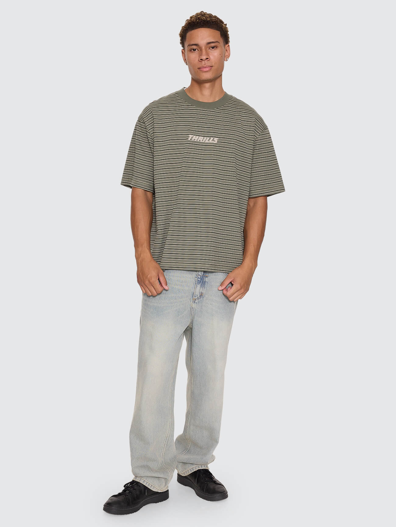 Built To Last Stripe Oversize Box Crop Tee - Beetle XS