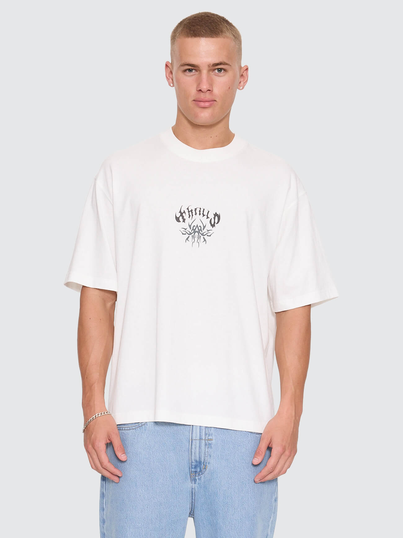 Stagger Oversize Box Crop Tee - Dirty White XS