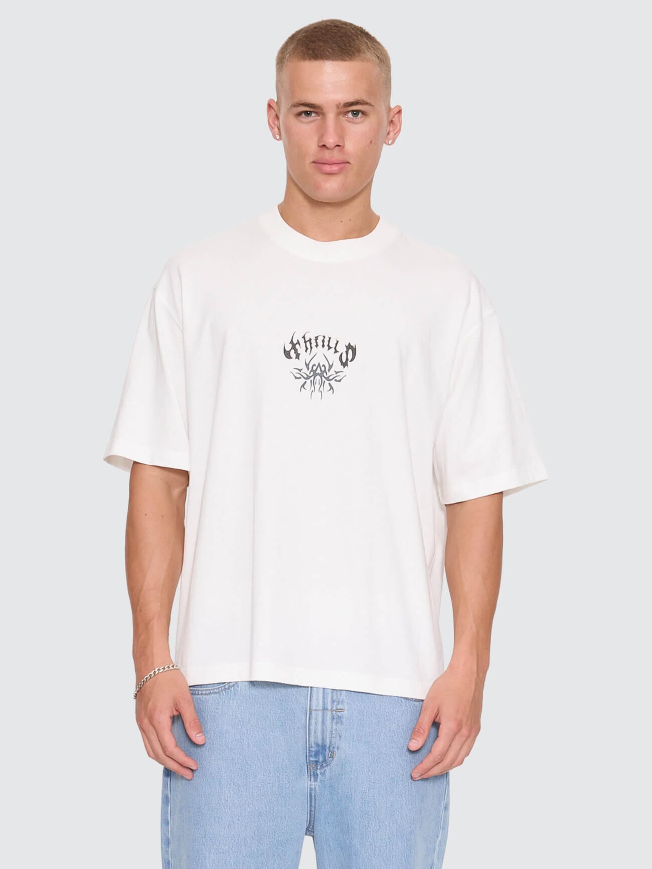 Stagger Oversize Box Crop Tee - Dirty White XS