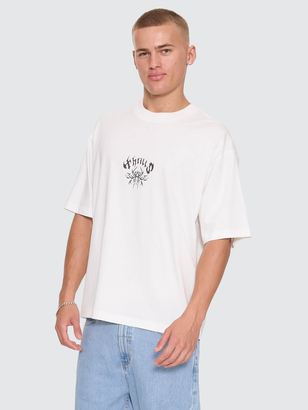 Stagger Oversize Box Crop Tee - Dirty White XS