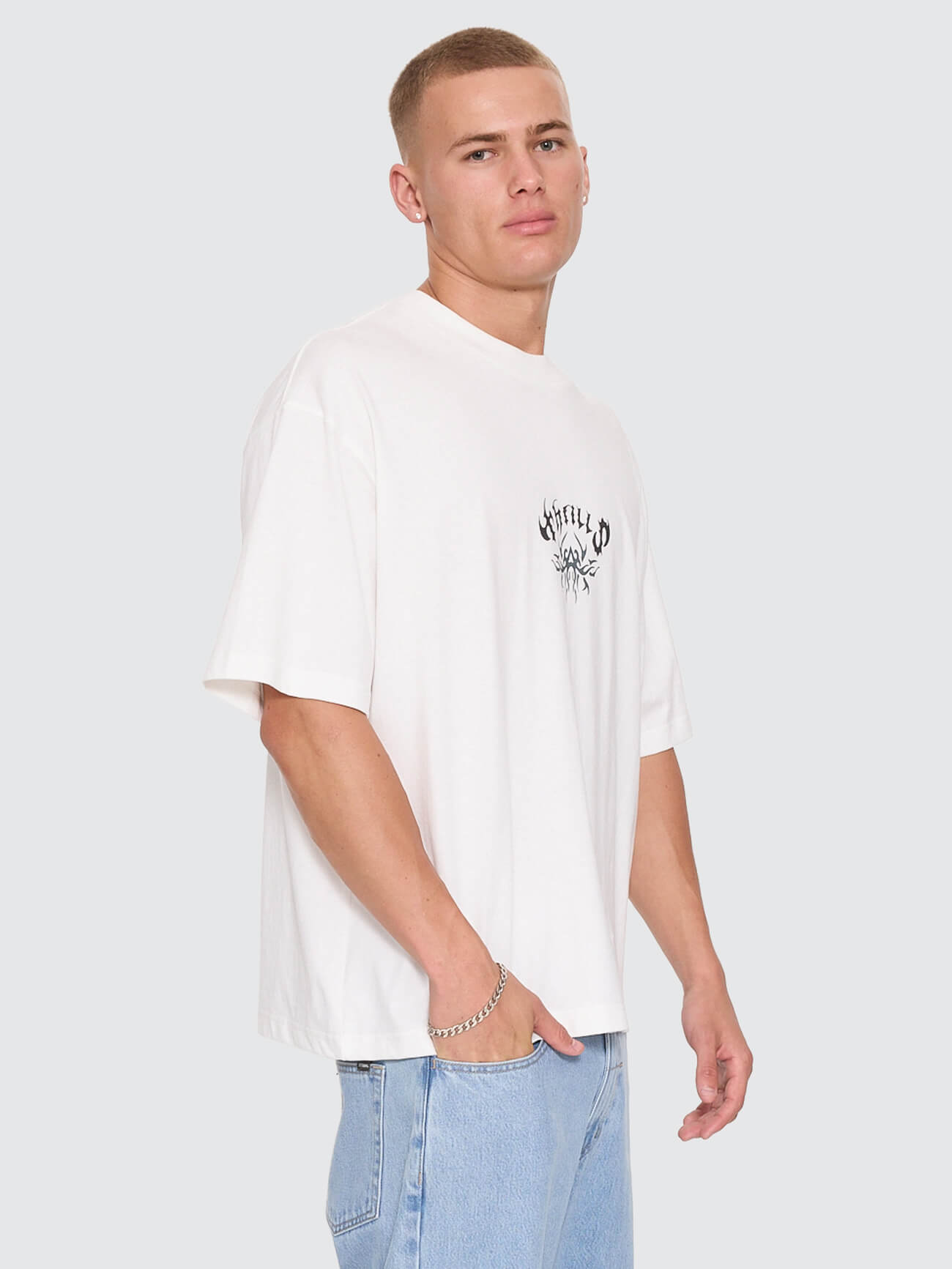Stagger Oversize Box Crop Tee - Dirty White XS