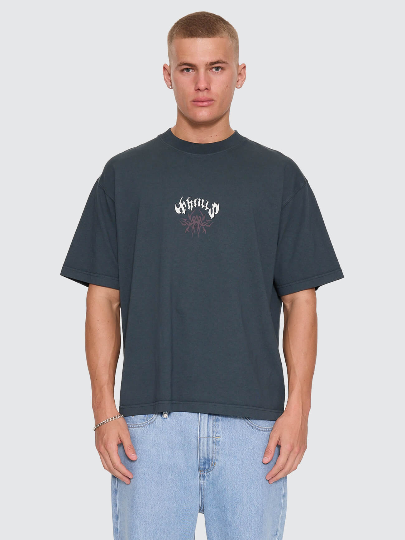 Stagger Oversize Box Crop Tee - Petrol XS