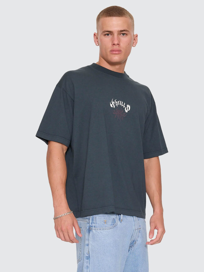 Stagger Oversize Box Crop Tee - Petrol XS
