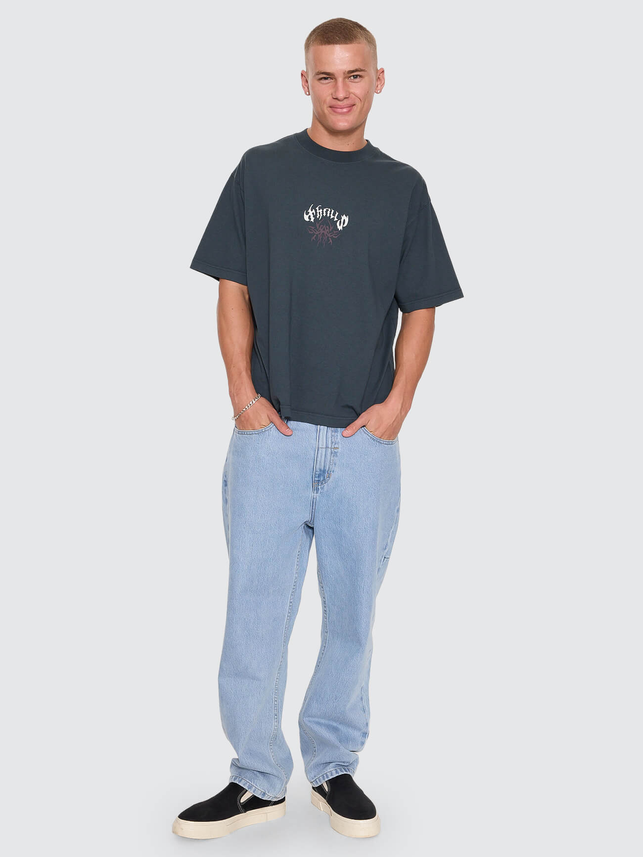 Stagger Oversize Box Crop Tee - Petrol XS