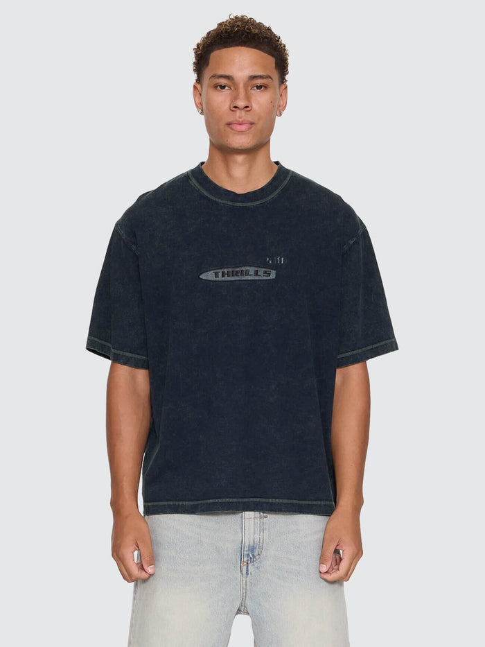 Filtered Embro Oversize Box Crop Tee - Overdye Petrol XS