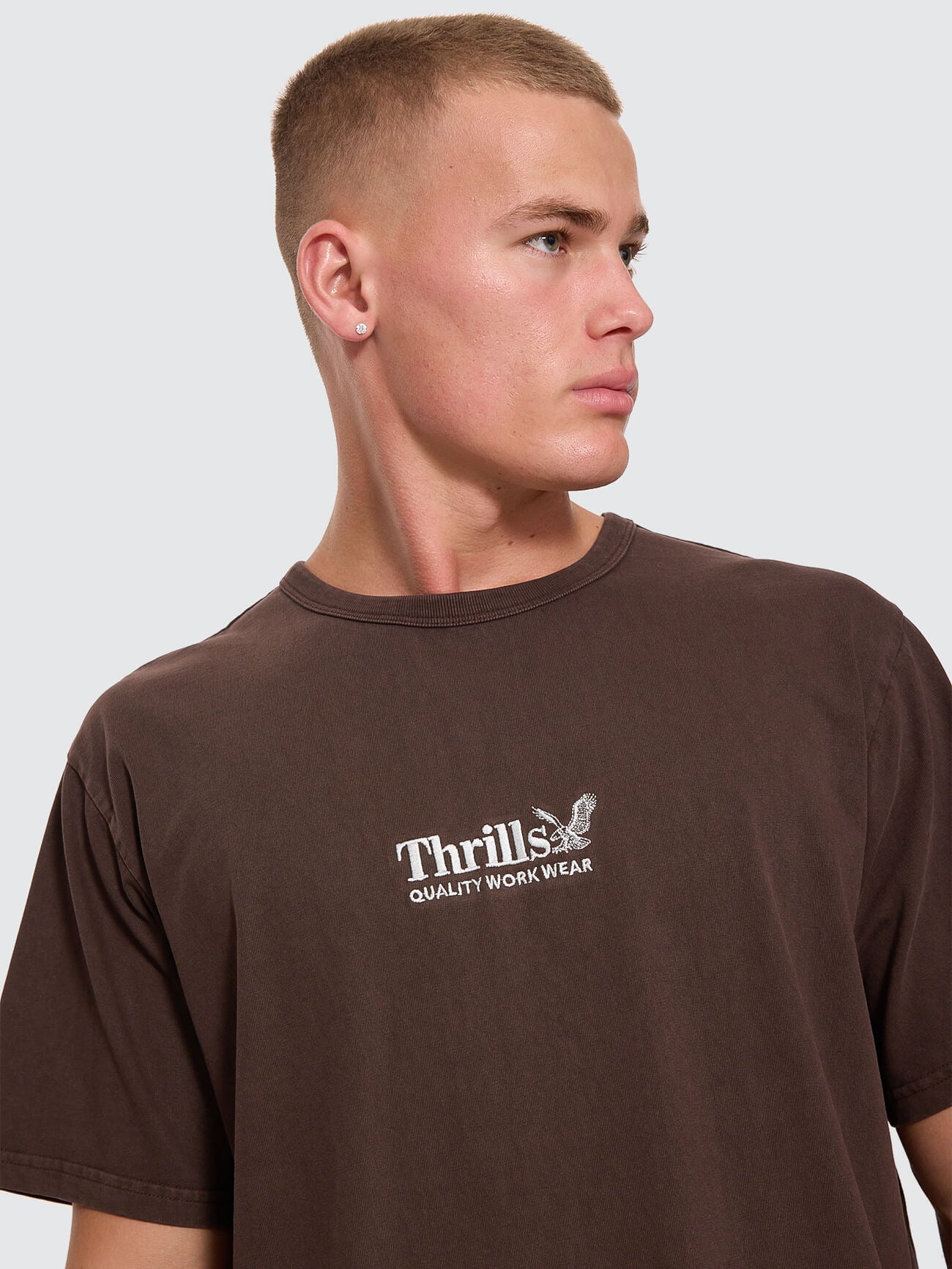 Thrills Workwear Embro Merch Tee - Postal Brown XS
