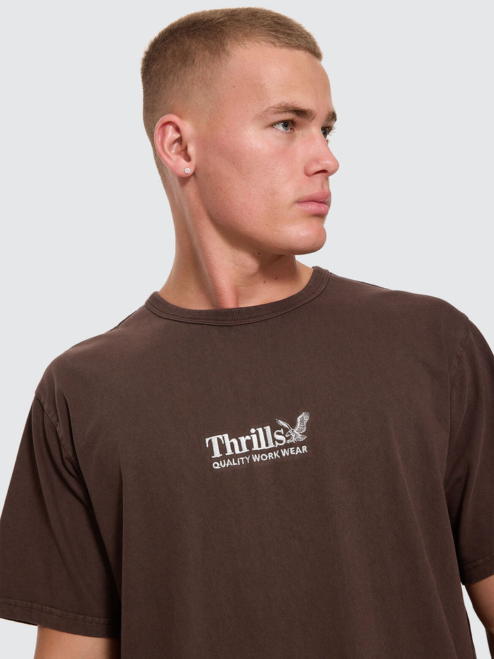 Thrills Workwear Embro Merch Tee - Postal Brown XS