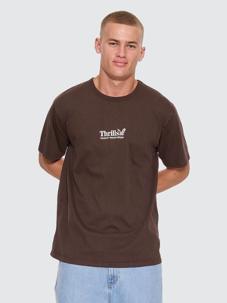 Thrills Workwear Embro Merch Tee - Postal Brown XS