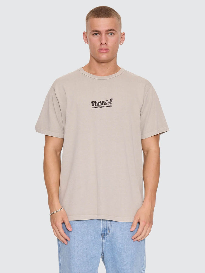 Thrills Workwear Embro Merch Tee - Pumice Stone XS