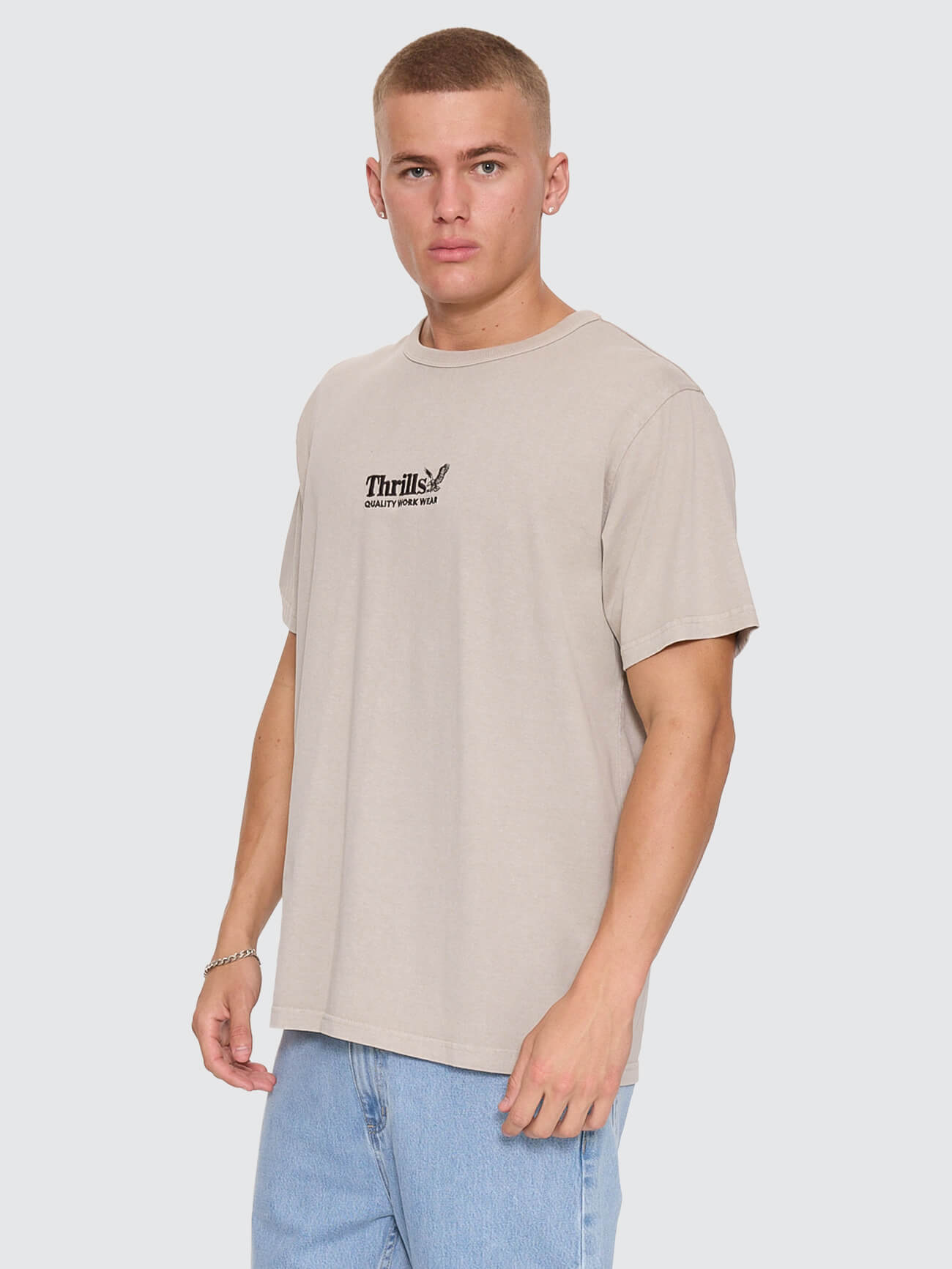 Thrills Workwear Embro Merch Tee - Pumice Stone XS