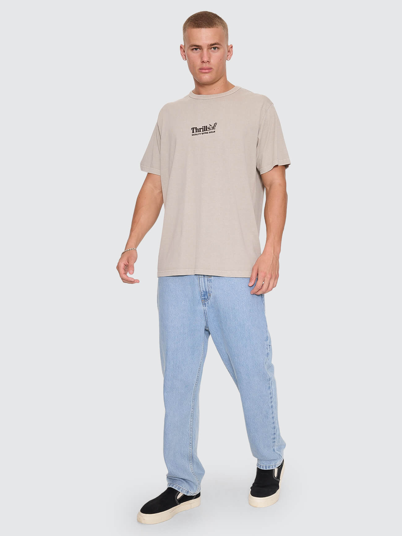 Thrills Workwear Embro Merch Tee - Pumice Stone XS