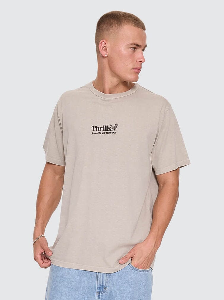 Thrills Workwear Embro Merch Tee - Pumice Stone XS