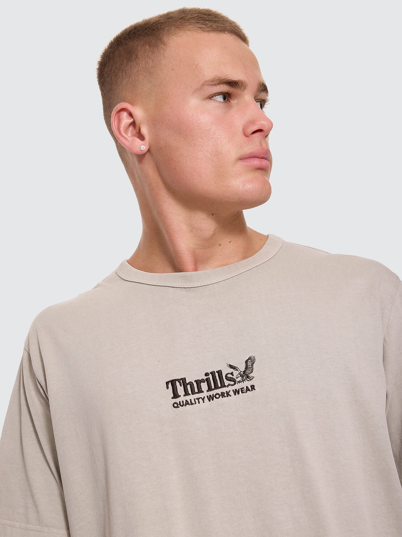 Thrills Workwear Embro Merch Tee - Pumice Stone XS