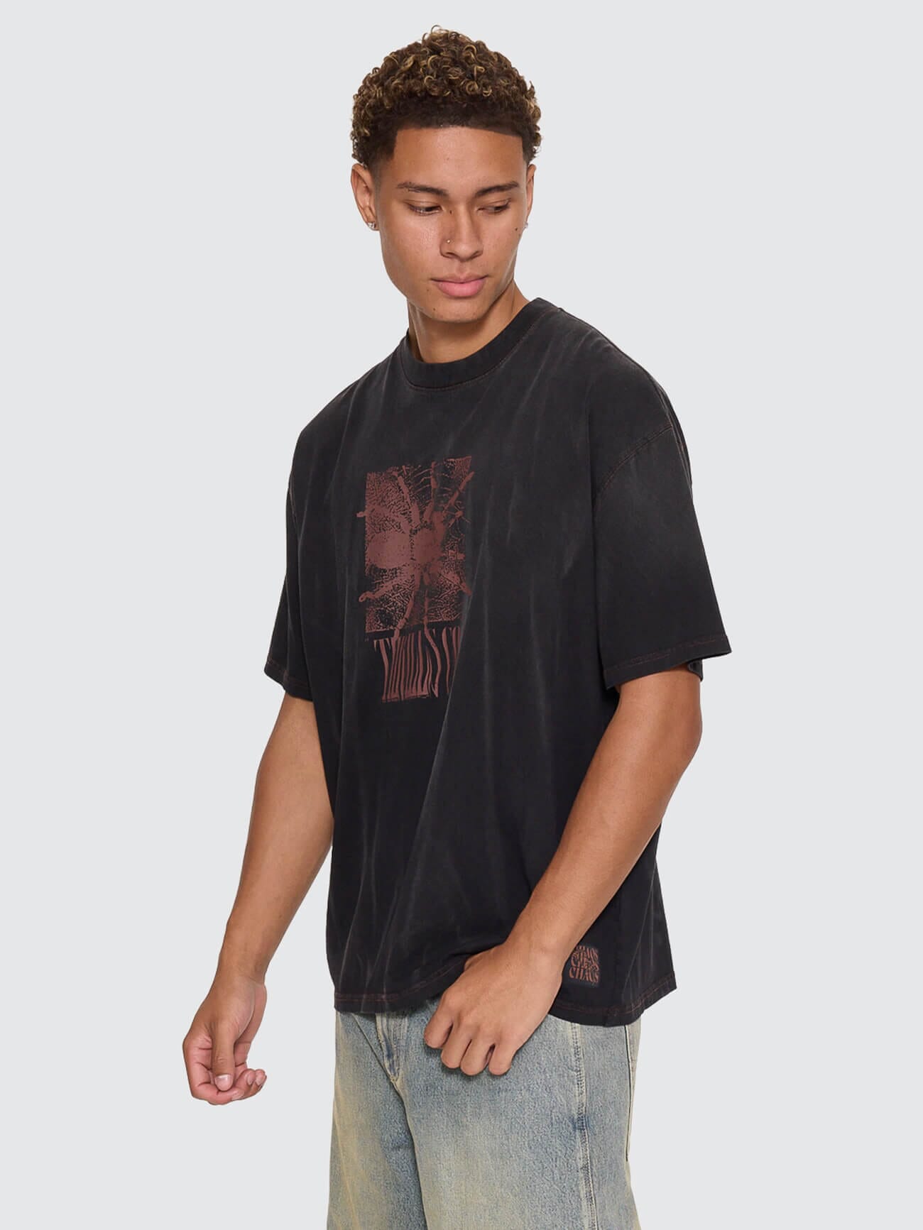 Web Of Chaos Oversize Box Crop Tee - Dark Faded Splatter Black XS