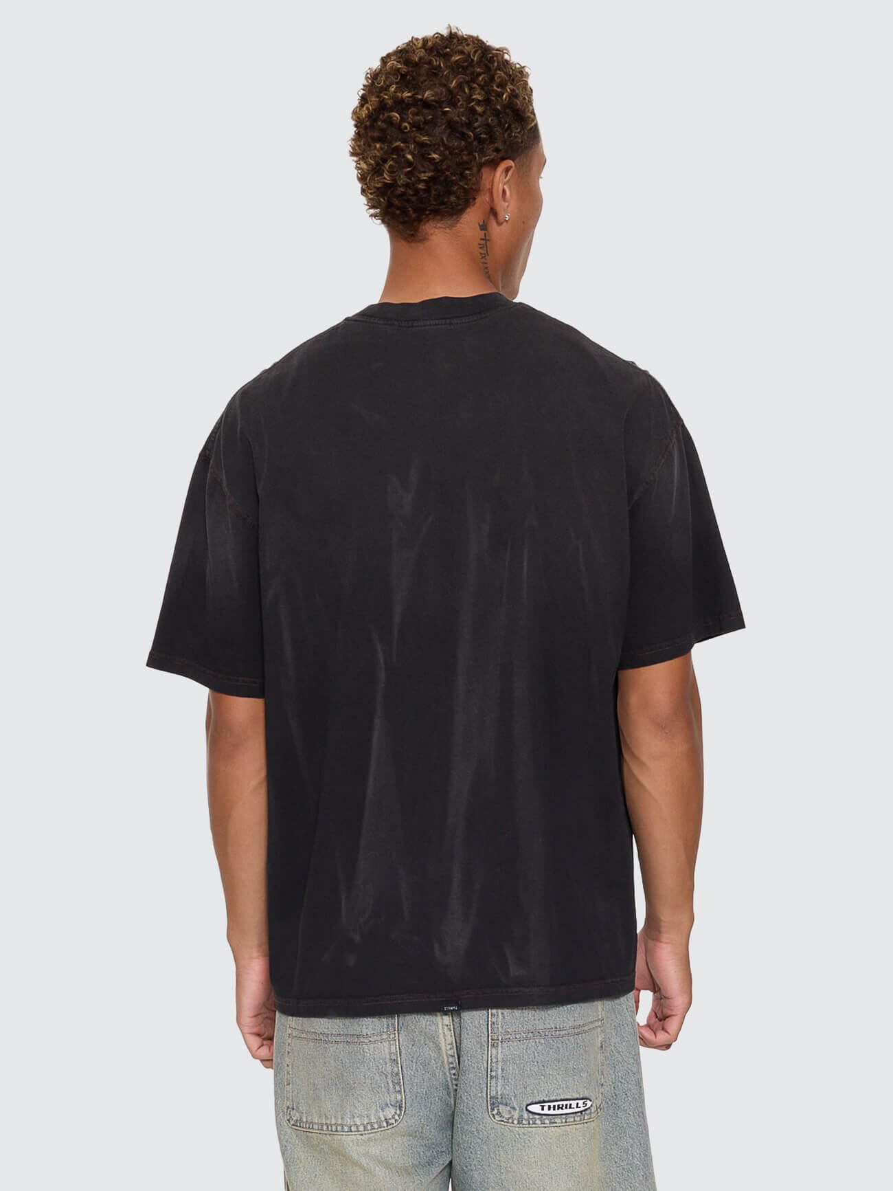Web Of Chaos Oversize Box Crop Tee - Dark Faded Splatter Black XS