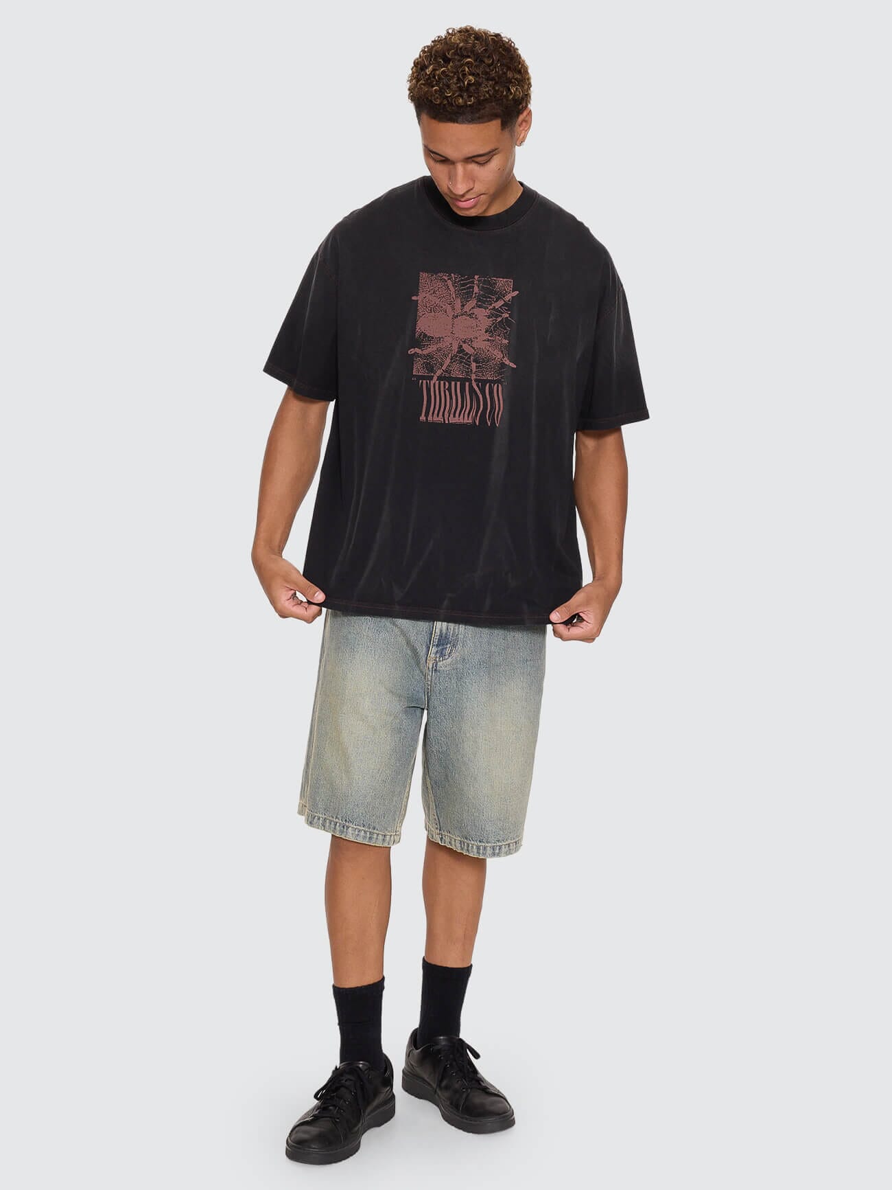 Web Of Chaos Oversize Box Crop Tee - Dark Faded Splatter Black XS