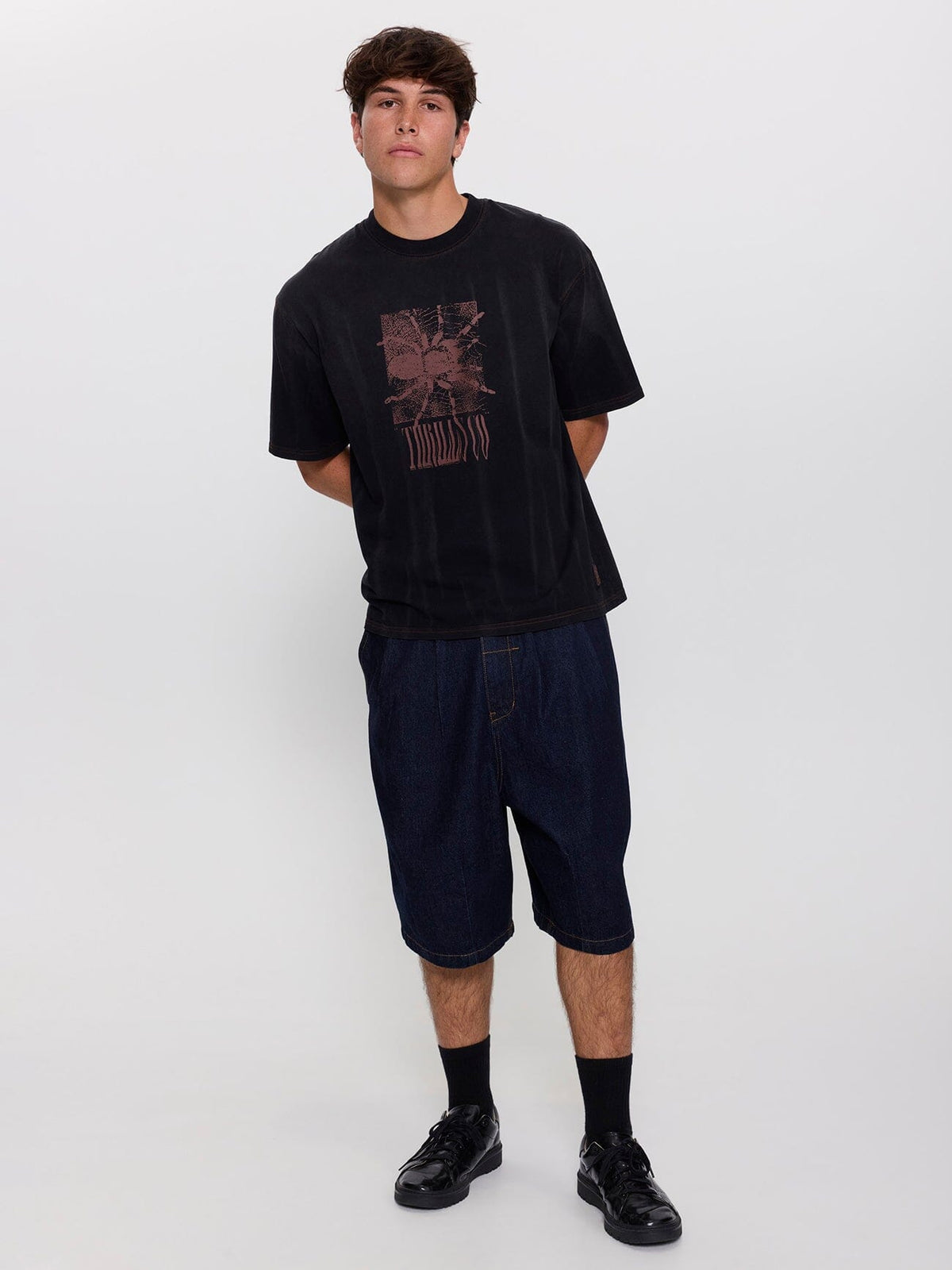 Web Of Chaos Oversize Box Crop Tee - Dark Faded Splatter Black XS